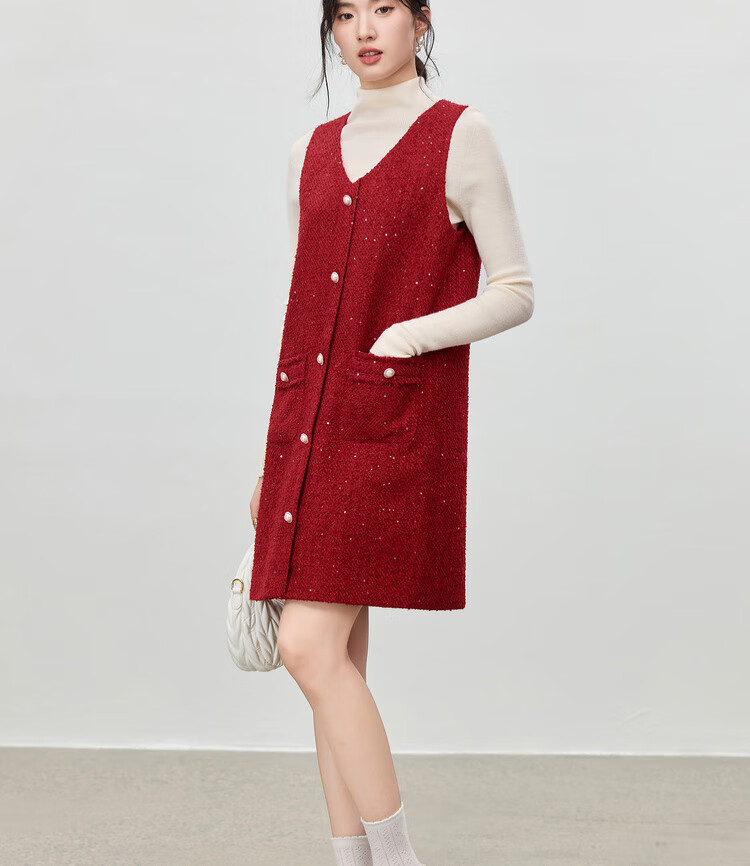 Shangdu Bila New Year Red Little Chanel Style V-Neck Sleeveless Dress Women Spring Autumn Straight Mid-Length Elegant Dress 6