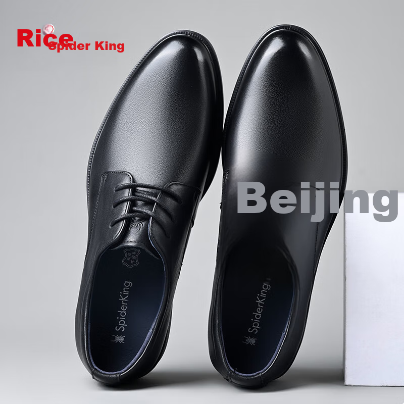 SPIDER KING Leather Shoes for Men, Spring Autumn Winter Business Formal Derby Lace-Up British Wedding Shoes 22490 Black Size 40