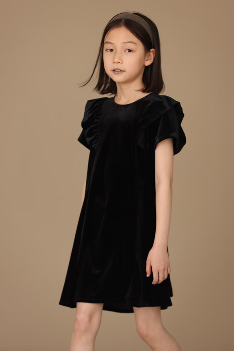 Hacikis Kids Summer Velvet Dress Korean Style Birthday Dress Little Black Dress Girls Formal Wear Black 170 1