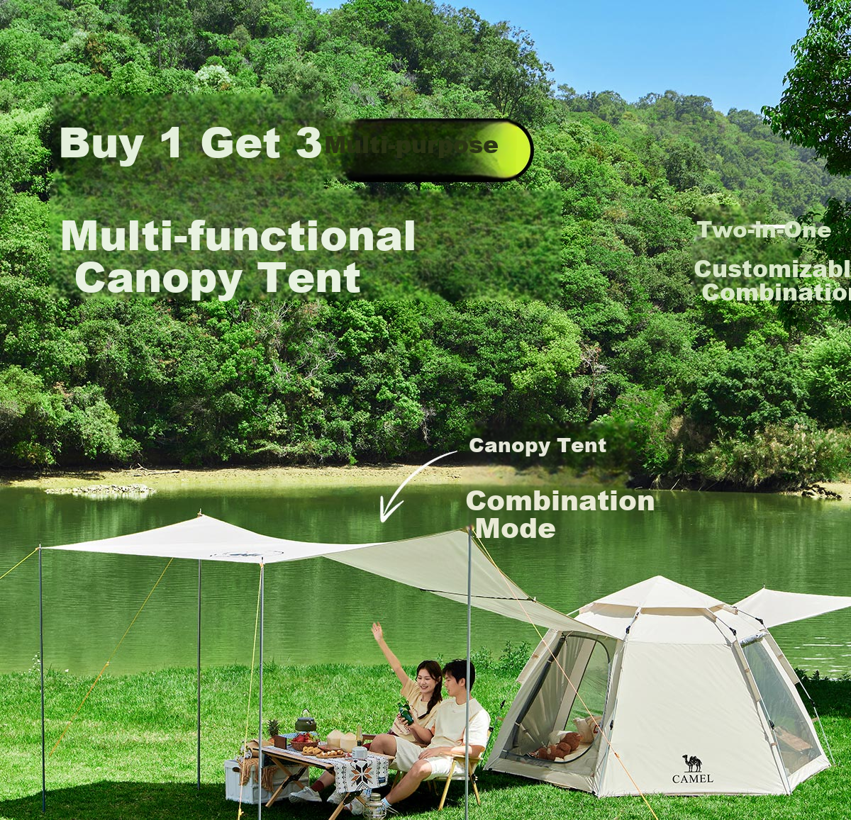 CAMEL X Outdoor Canopy Tent, Foldable Portable Hexagonal Camping Overnight Outdoor Camping Complete Set of Equipment 7
