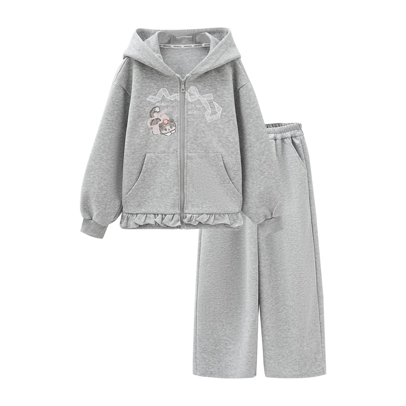 MOMOCO Girls' Autumn Outfit Sweatshirt Children's Sportswear Trendy Two-Piece Set Heather Gray 110
