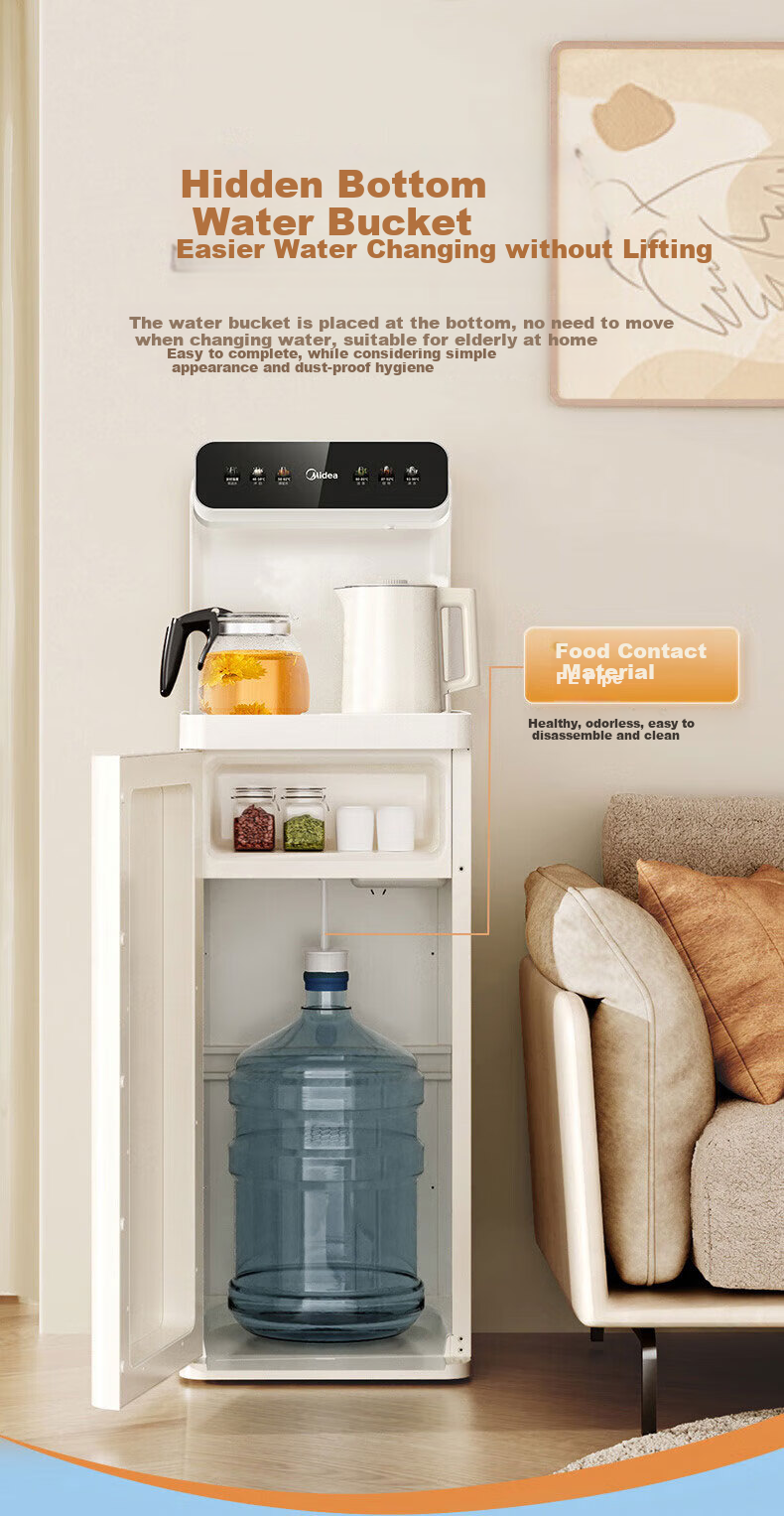 Midea White Moonlight Tea Bar Machine Water Dispenser Home Electric Kettle Living Room Floor-Standing Bottled Multi-Functional Tea Bar Cabinet Electric Kettle Health Pot YCR-2366 12