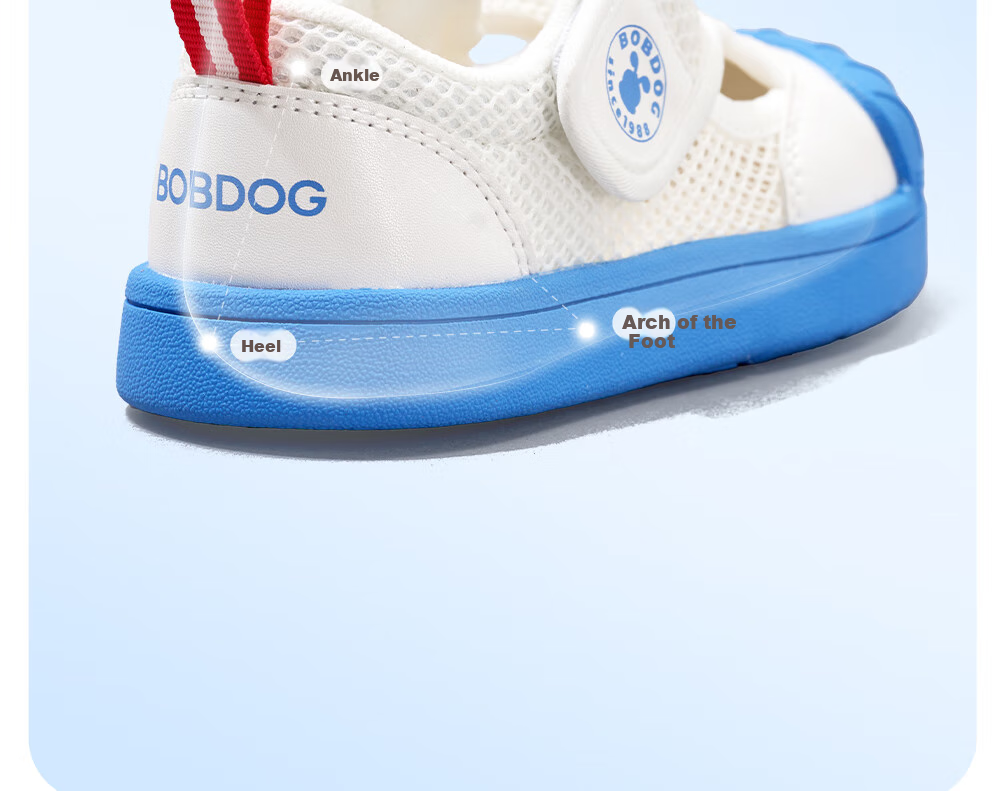 BOBDOG Children's Sandals, Baby Walking Shoes, Non-Slip Breathable Mesh Shoes, Kindergarten Indoor Shoes, White Sneakers, Classic White, Size 26 6