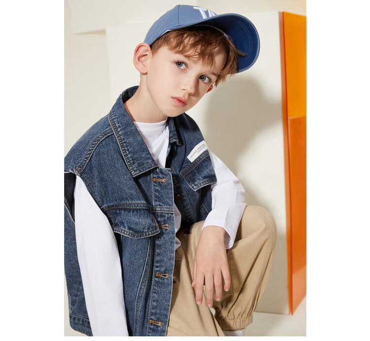 ASK JUNIOR Boys' Jacket, 2026 Autumn New Arrival, Denim Vest for Older Children And Teenagers 4
