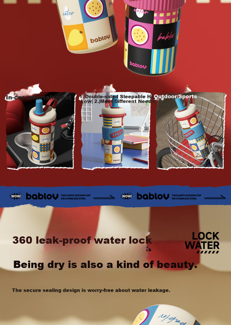 BABLOV Children's Insulated Cup, Stylish Large Capacity Water Bottle for Women, Stainless Steel Straw Cup, Birthday Gift 10