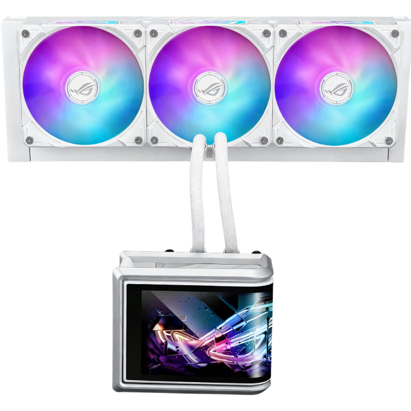 ASUS ROG Ryujin IV White Edition All-in-One Liquid Cooler with 6.67" AMOLED Curved Display, Custom Pump, Hidden Tubing, Pre-installed Fans