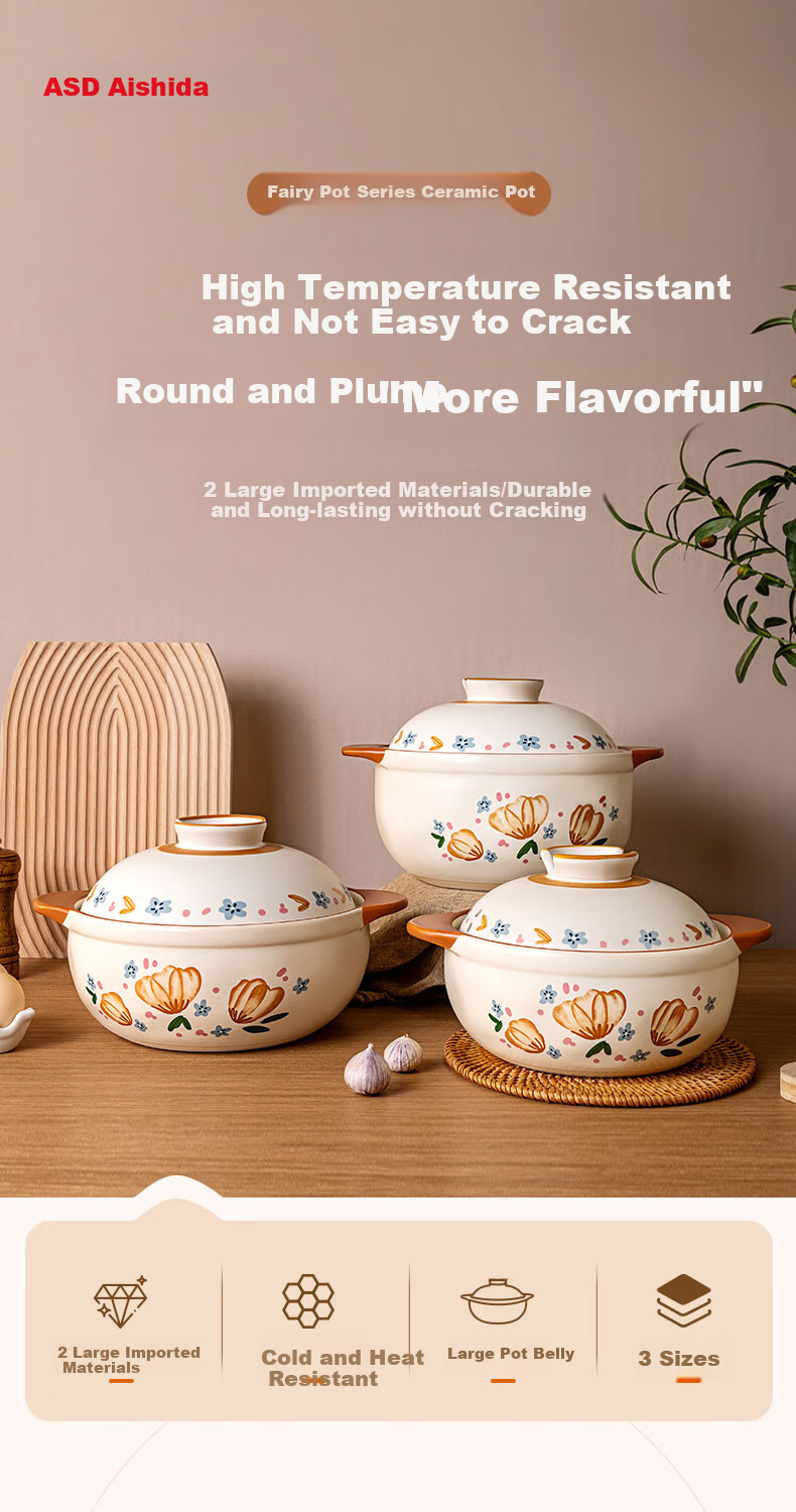 ASD Clay Pot Stew Pot 3.5L for Soup And Rice, Ceramic Pot for Chinese Medicine, Gas Stove Casserole 3