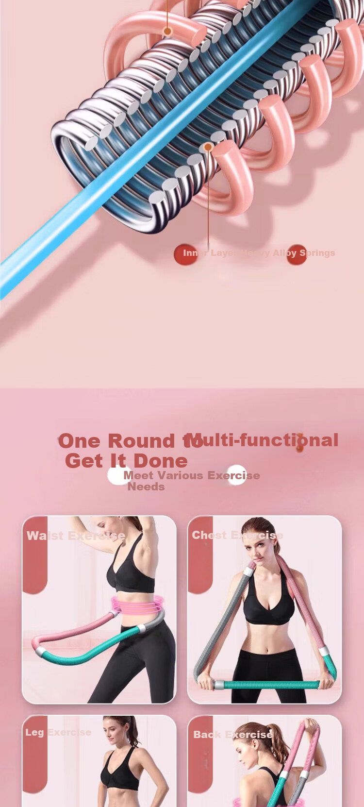 SMOOKY Spring Hula Hoop for Abdominal Compression, Weighted Waist Slimming, Belly Reduction Tool for Women, Adult Beginner Soft Hula Hoop 3