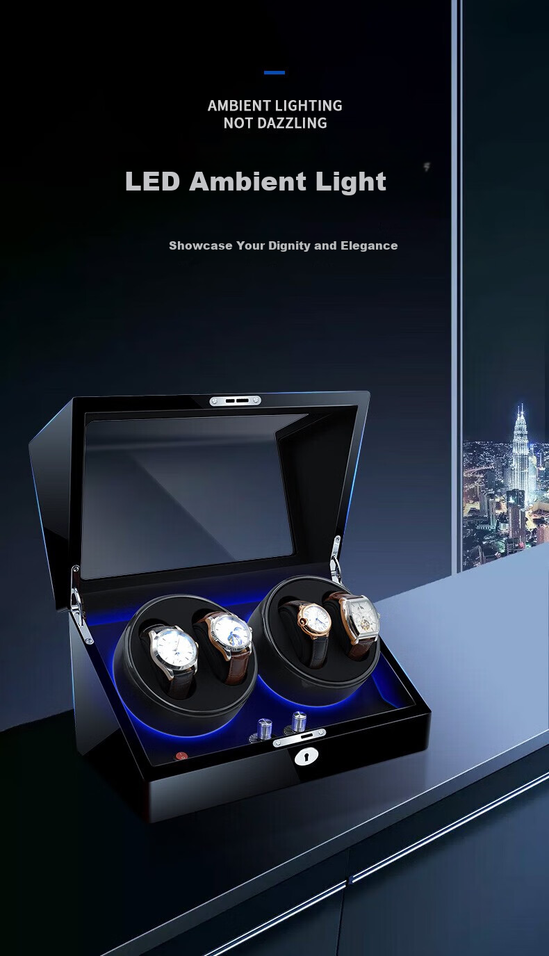 DUOJINJIANG Wristwatch Converter, Automatic Anti-Magnetic Watch Winder with Atmosphere Light, Can Store Watch (Battery + Plug-In) 3