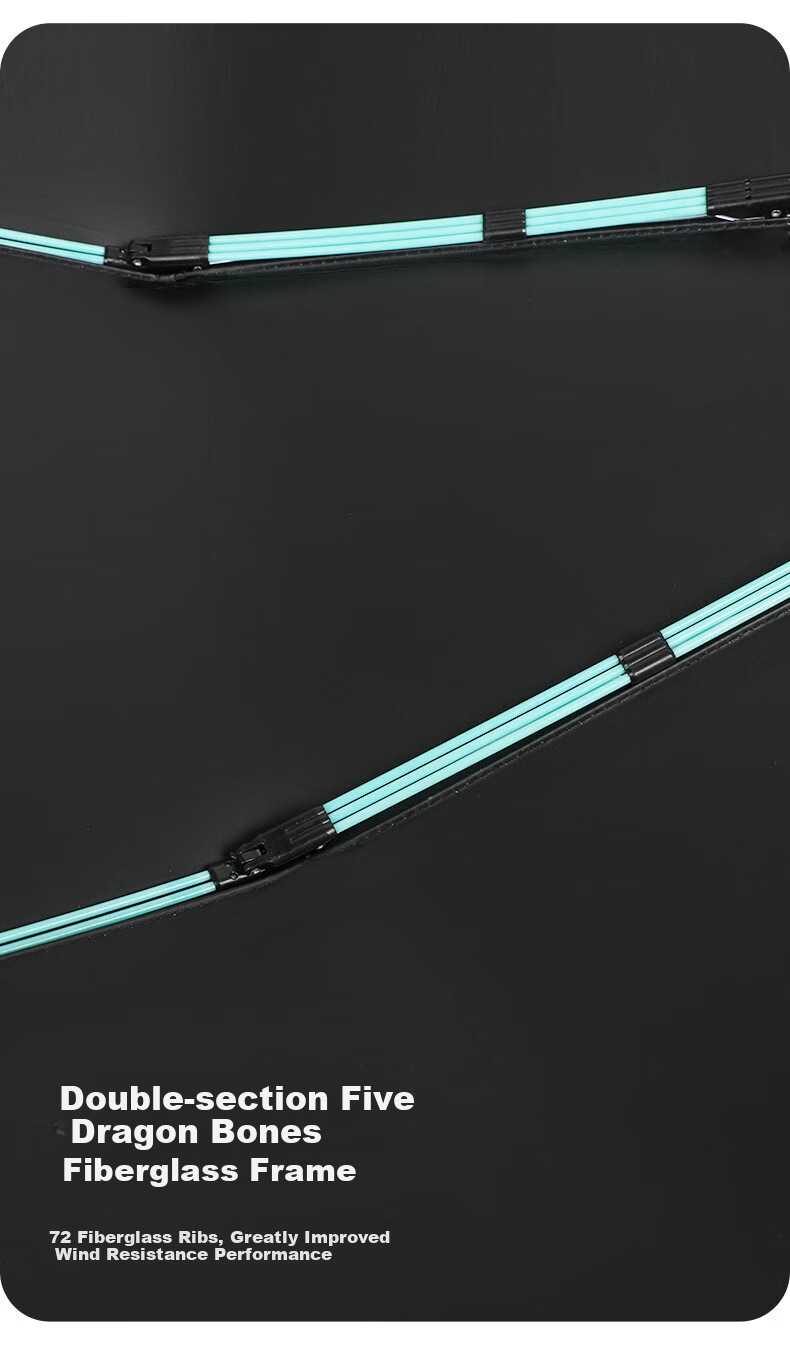 Maoli Fully Automatic Umbrella, One-Touch, Black Gel UPF50+, 72 Ribs Windproof, Reinforced, Radius of Canopy 48-53cm 12