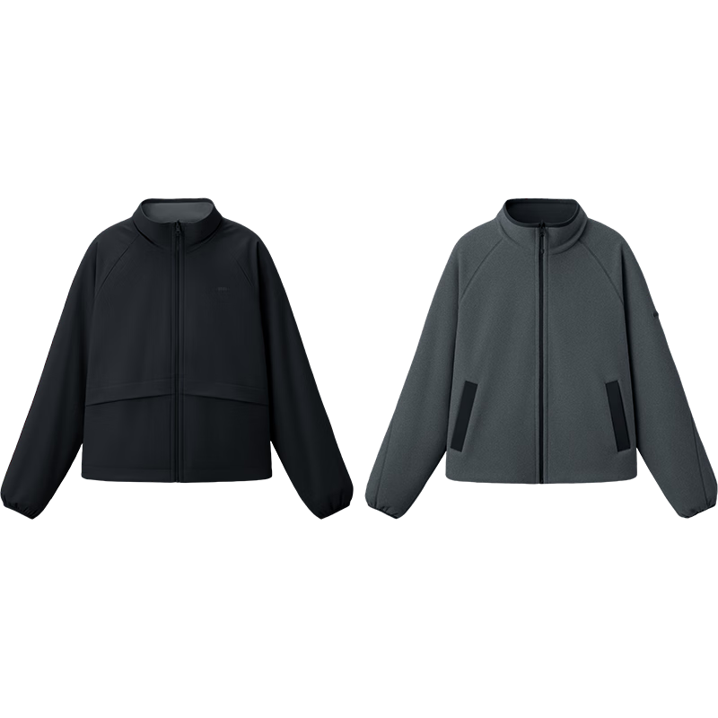 Beneunder Women's Coat Double-Sided Fleece Windproof Outdoor Autumn Winter Softshell Fleece Gray-Black M