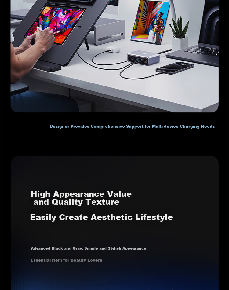 ANKE Prime200W Desktop Charging Station [Recommended by Tim from Storm Video], GaN Fast Charging Multi-Port Charger, Type-C 100W Socket Compatible with Apple 17/18 16