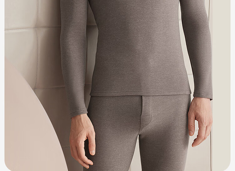 LangSha Men's Thermal Underwear Antibacterial Mite-Resistant Cashmere Silk Lightweight Crew Neck Double-Sided Fleece Autumn Top and Bottom Set 15