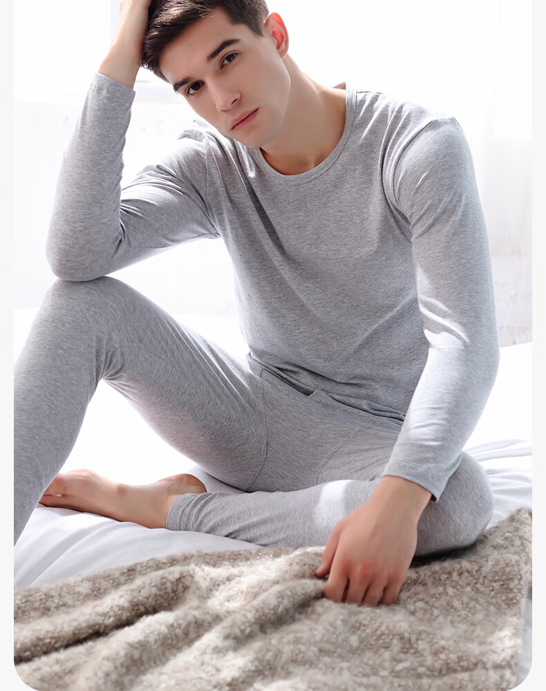 Fenteng Men's Autumn Winter New Thermal Underwear Pure Cotton Long Johns Large Size Thin Base Layer Cotton Sweater Set 1