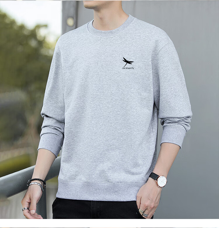 RED DRAGONFLY Sweatshirt for Men, Casual Fashion Printed Simple Round Neck Long-Sleeve T-Shirt Top Versatile Slightly Elastic Pullover Gray 3XL 11