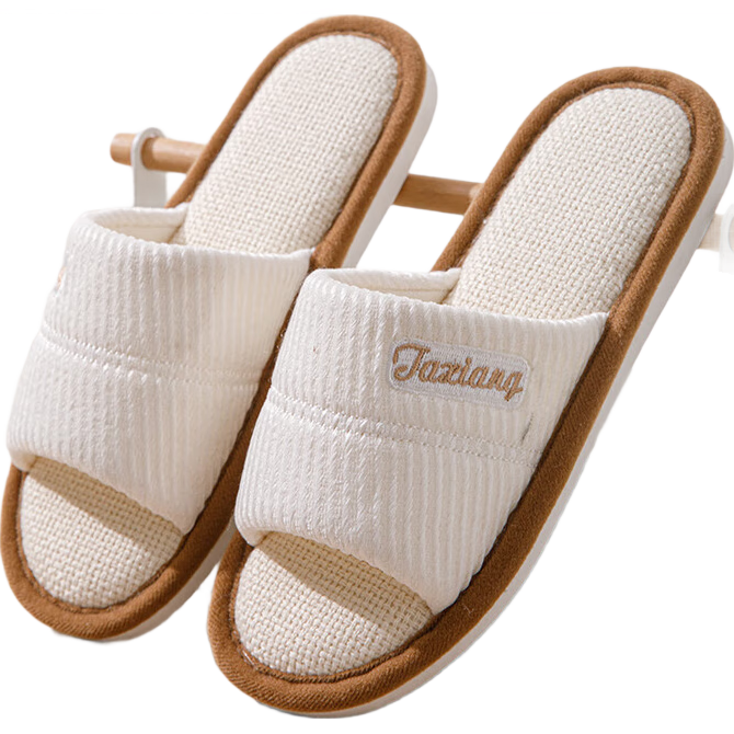 She Enjoy Linen Cotton Slippers Unisex Lightweight Indoor Simple Home Four Seasons Slippers TR112 White 36/37
