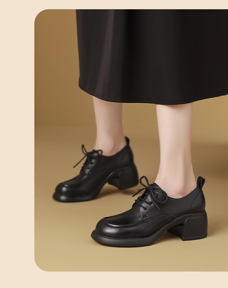 MULINSEN Women's Autumn Winter Fashion Versatile Loafers Thick Sole Height Increasing Commuter Leather Shoes Black Size 39 10