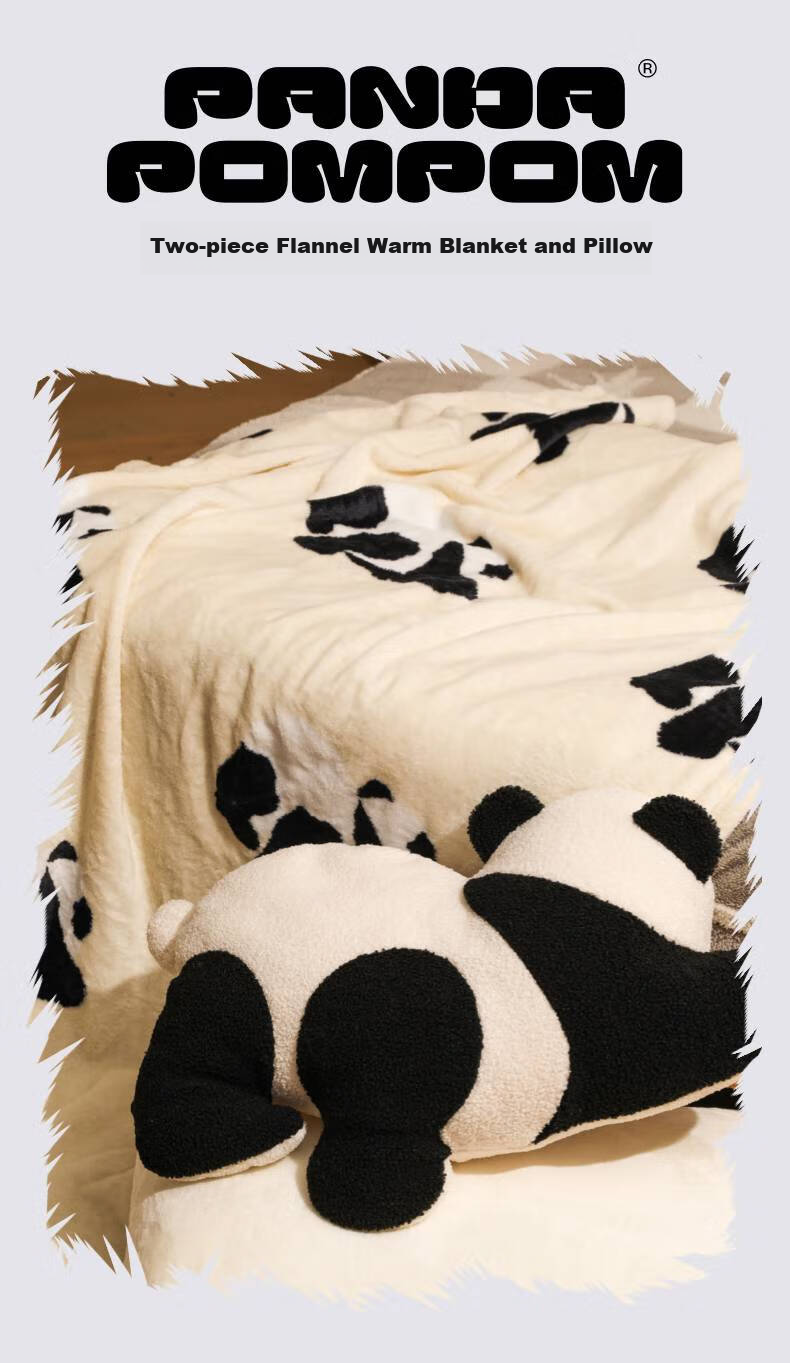 TBH (TBH) Panda Puff Two-In Hugging Pillow Blanket Flannel Warm Throw Pillow Car Home Travel Fleece Blanket Cushio 1