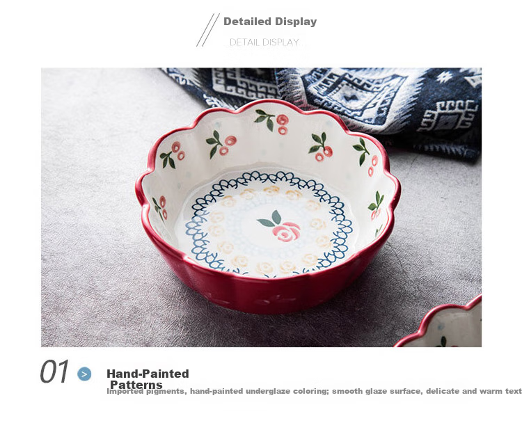 All-Purpose Breakfast Ceramic Bowl Set - Hand-Painted Cherry Fruit Bowl, Salad Plate, Cereal Bowl, Noodle Bowl, Rice Bowl, Vegetable Basin, Soup Bowl 10