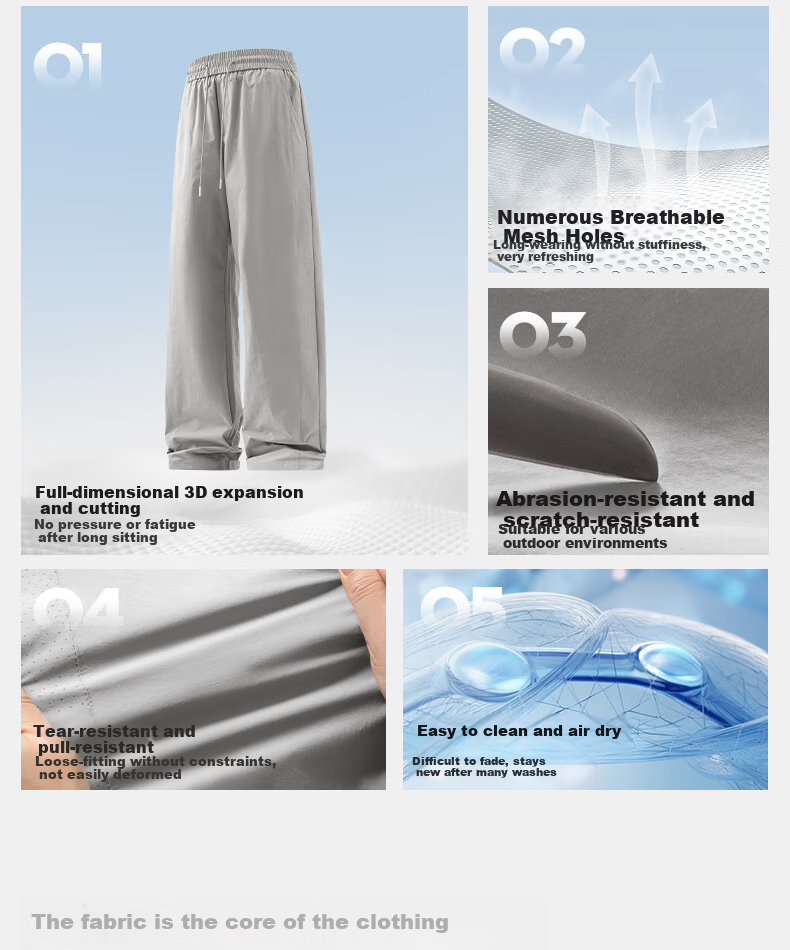 MINISO Summer Men's Thin Casual Pants, Loose Straight-Leg Tapered Trousers, Breathable Mesh, Slim-Fit Men's Pants Z W Gray M 4