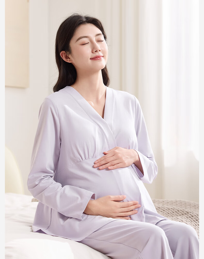 October Crystal Maternity Postpartum Nursing Pajama Set Spring Autumn Cotton Ice Blue Size L 1