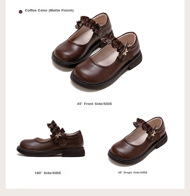 Follow Me Girls' Leather Shoes, Square Toe Breathable Soft-Soled Flats, Children's Fashion School Performance Mary Jane Shoes, Black, Size 28 20