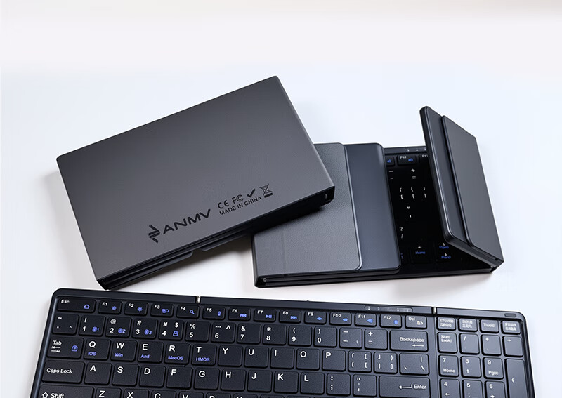 ANMV Dual-Mode Wireless 2.4G Bluetooth Foldable Portable Full-Size Keyboard for iPad Tablet MateXT Phone Mac Laptop Mobile Office Compact 7
