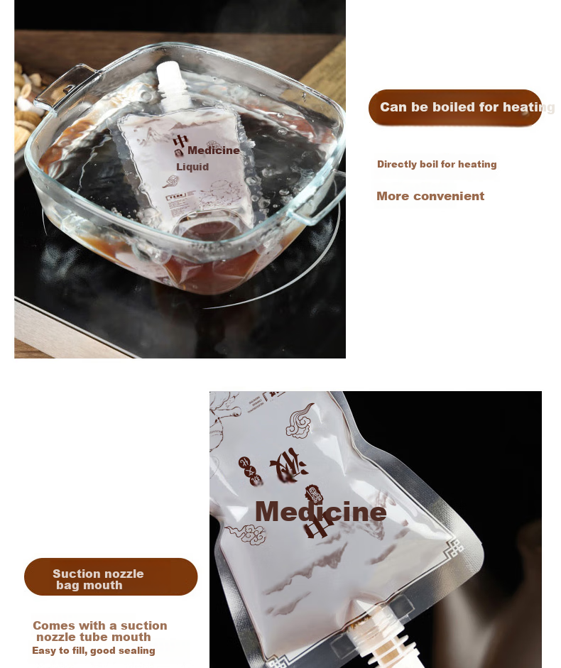 Youao Traditional Chinese Medicine Dispensing Bags 50pcs*250ml Stand-up Spout Bags for Herbal Soup Liquid, Resealable, Heat-Resistant Food Grade 1