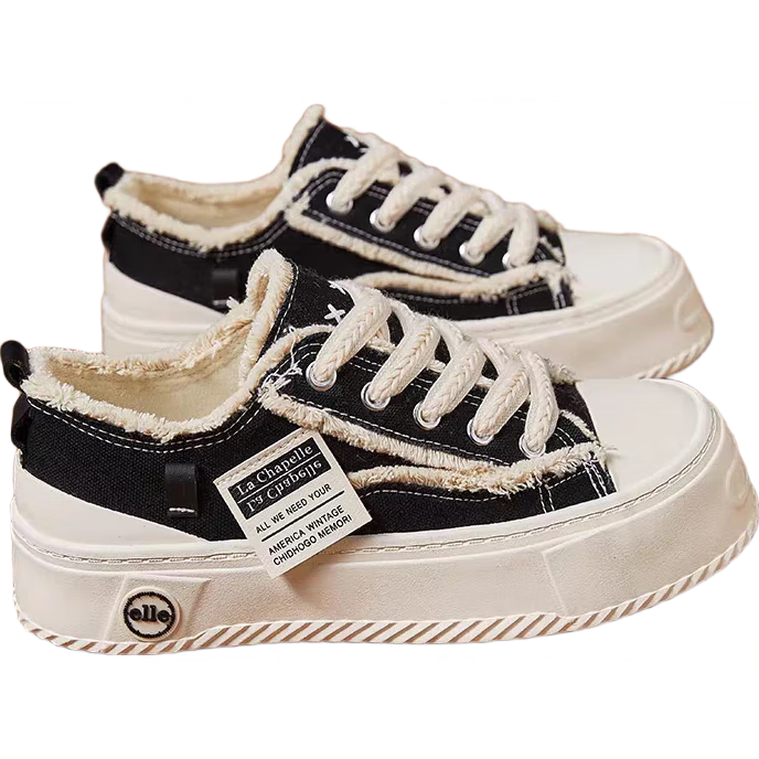 La Chapelle Women's Sneakers, New Versatile Thick-Soled Casual Shoes, Low-Top Soft-Bottomed Sports Shoes for Women-002 Black And Beige 38