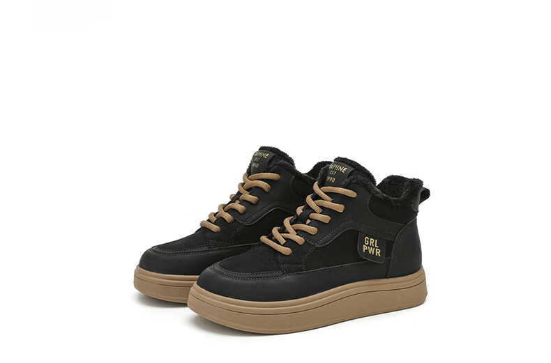 DAPHNE Premium Thick-Soled High-Top Sneakers for Women, Fashionable Versatile Fleece-Lined Warm Cotton Casual Shoes, Black, Size 38 12