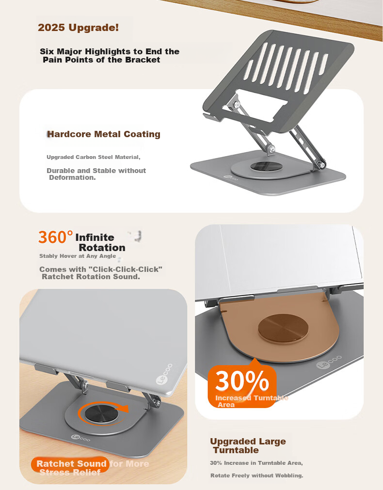 Lecoo Laptop Stand Cooling Pad, 360° Rotating, Infinitely Adjustable Height, Foldable, Suitable for Legion And Zhanzhe Gaming Laptops, Office Laptops, Vertical Stand LS101 2