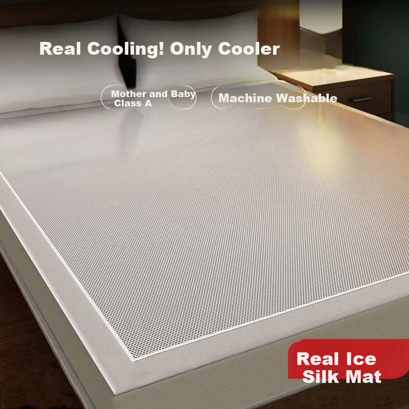 Huadn Carbon Fiber Ice Silk Cooling Mat, Washable Air Conditioning Mat, Double-Sized Single Mat, Ice Silk Mat in Light Gray, 180*200cm