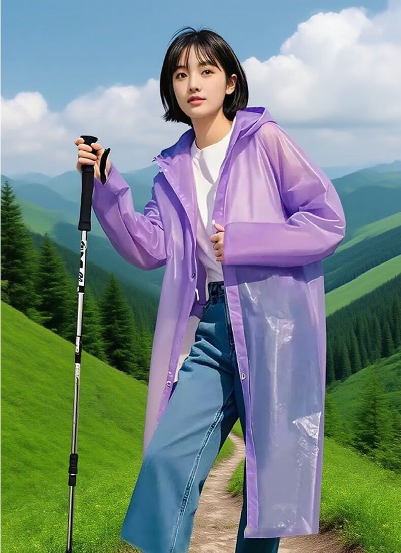 Laobaojia Unisex Hooded Long Coat Style Raincoat Lightweight EVA Outdoor Long Coat Raincoat White 2