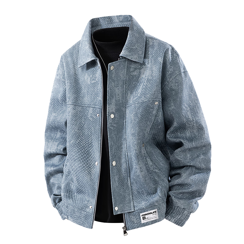 :CHOCOOLATE IT American Vintage Lapel Jacket Men Autumn New Trendy Brand Design Loose Casual Coat Retro Blue L