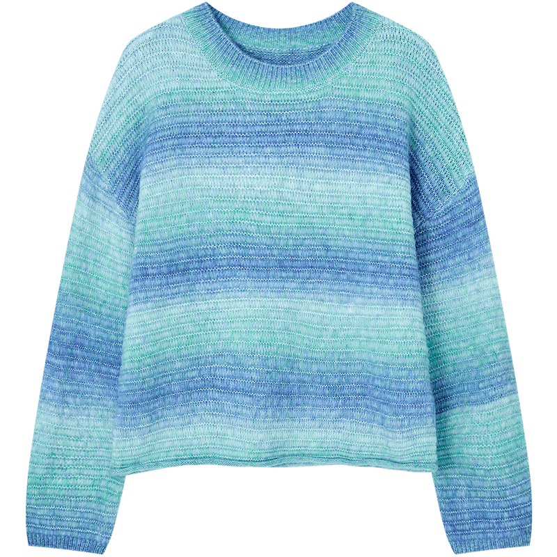 Demana Winter Warm Wool Blend Irregular Gradient Knit Sweater Loose Fit Woolen Top