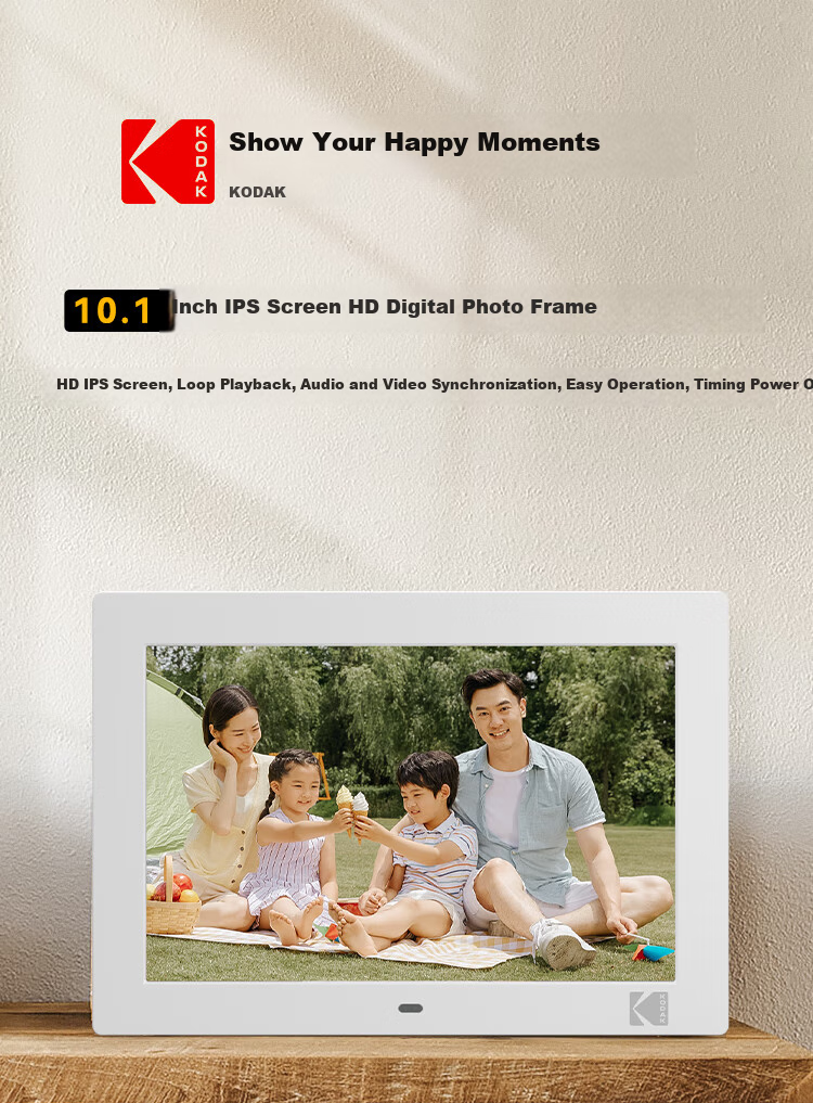 KODAK Digital Photo Frame, 10.1-Inch HD Electronic Album Video Player, White, Mid-Autumn Festival Gift 1