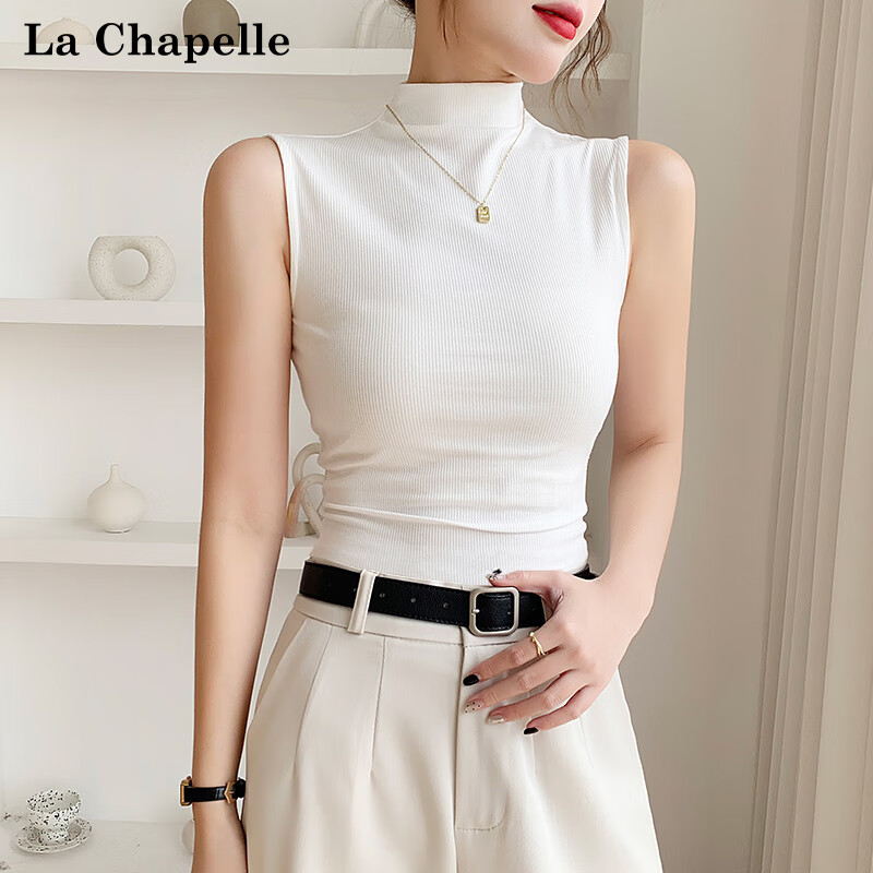 La Chapelle Women's Half Turtleneck Sleeveless Tank Top Spring Summer New Solid Color Base Layer White XL