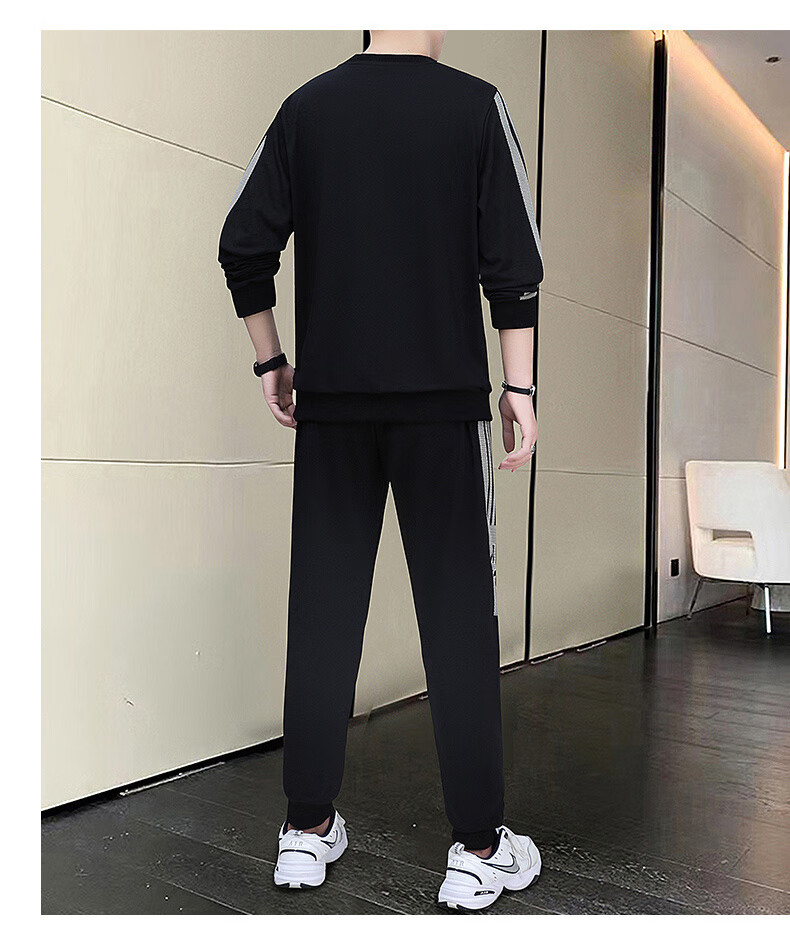 Playboy Men's Long Sleeve T-Shirt and Pants Set Spring Autumn Casual Sports Two-Piece Black L 12