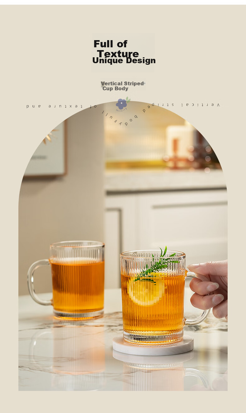 CRISTALGLASS Stylish Glass Cup Set for Home Use, Heat-Resistant Water Cups with Handles, Tea And Milk Cups for Family Gatherings 2