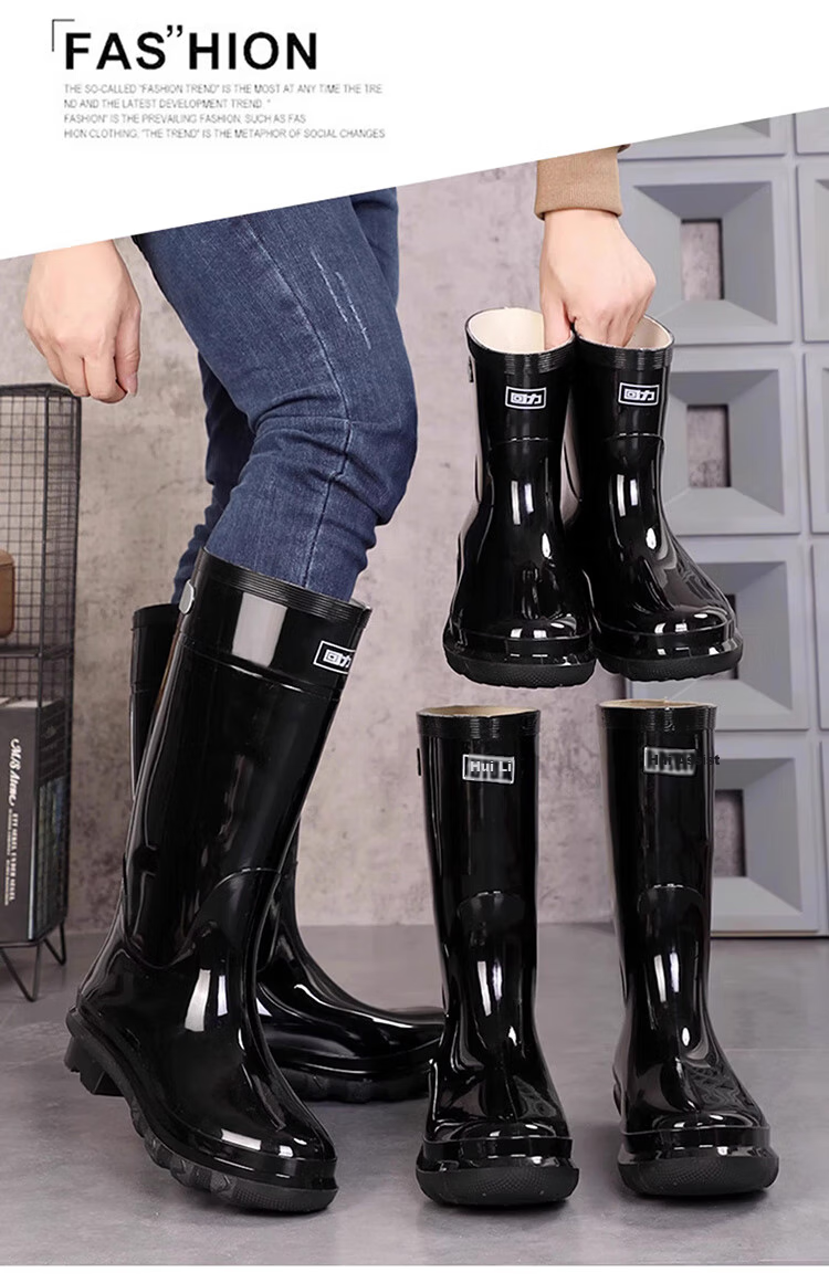 Warrior Rain Boots for Men, Mid to High Top Waterproof Shoes, Thickened Anti-Slip Reflective Strips, Rubber Boots, Overshoes, HLOZ8 Mid-Calf Size 39 5