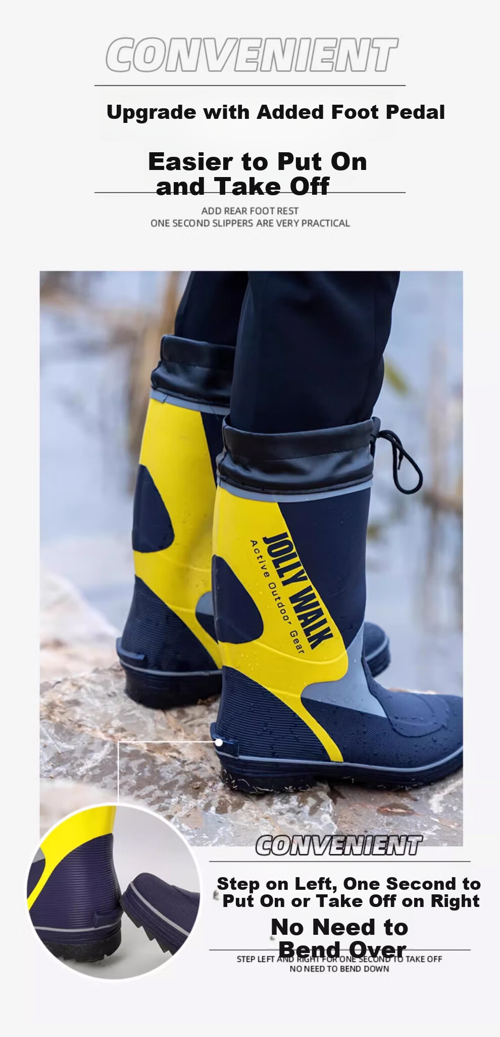 Jolly Walk Fishing Rain Boots, Men's Mid-Calf Waterproof Rubber Shoes, Car Washing Water Boots, Slip-On Shoes JW212 Red And Black 40 5