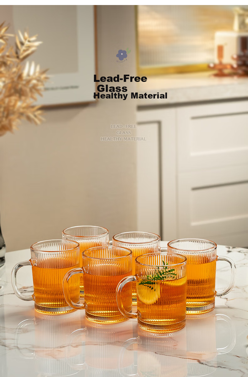 CRISTALGLASS Stylish Glass Cup Set for Home Use, Heat-Resistant Water Cups with Handles, Tea And Milk Cups for Family Gatherings 3