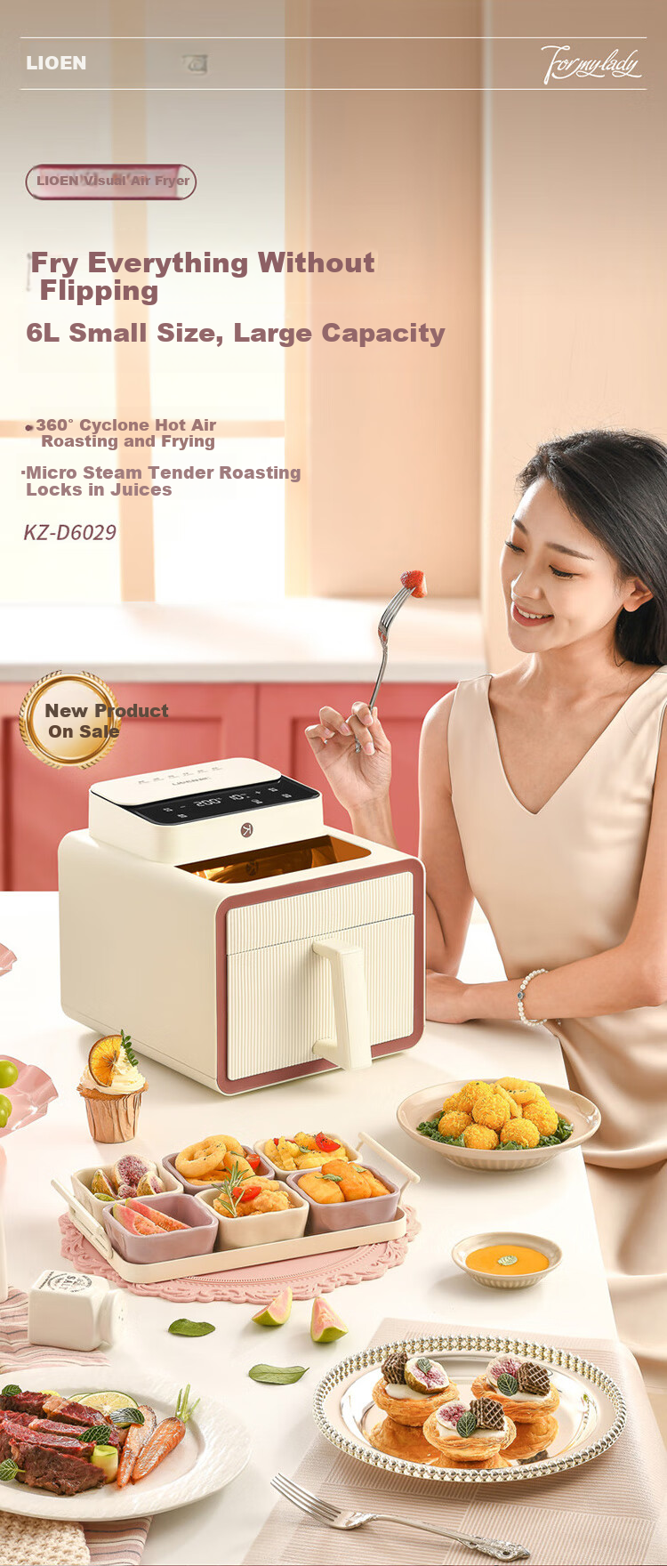 Liven KZ-XGR1526 Temperature-Controlled Mini Double-Layer Air Fryer and Electric Oven Combo, Stainless Steel Non-Coated Inner Pot, 15L Large Capacity, Flip-Free Air Frying Oven 2