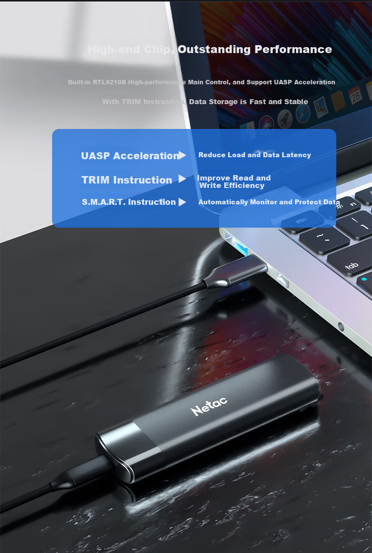 Netac M.2 NVMe/SATA Dual-Protocol External Hard Drive Enclosure, USB3.1 Interface, SSD External Case, Laptop M.2 Enclosure, WH61 CtoA 4