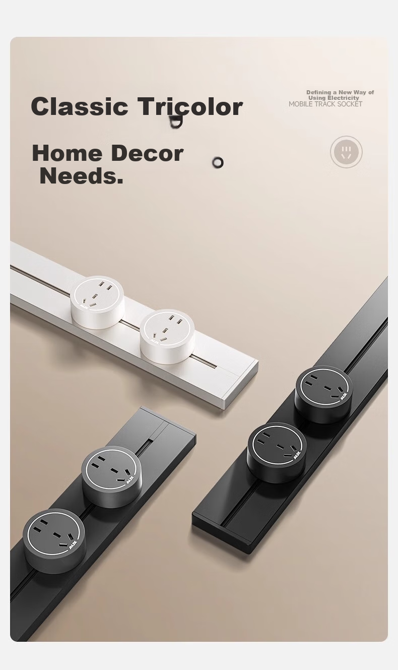 AUX Track Socket, Surface-Mounted No-Drilling Wall-Mounted Movable Wall Slide Socket Slim C6 Milk Gold, Earth Color 50cm + 4 White Light Rings Five-Hole 5