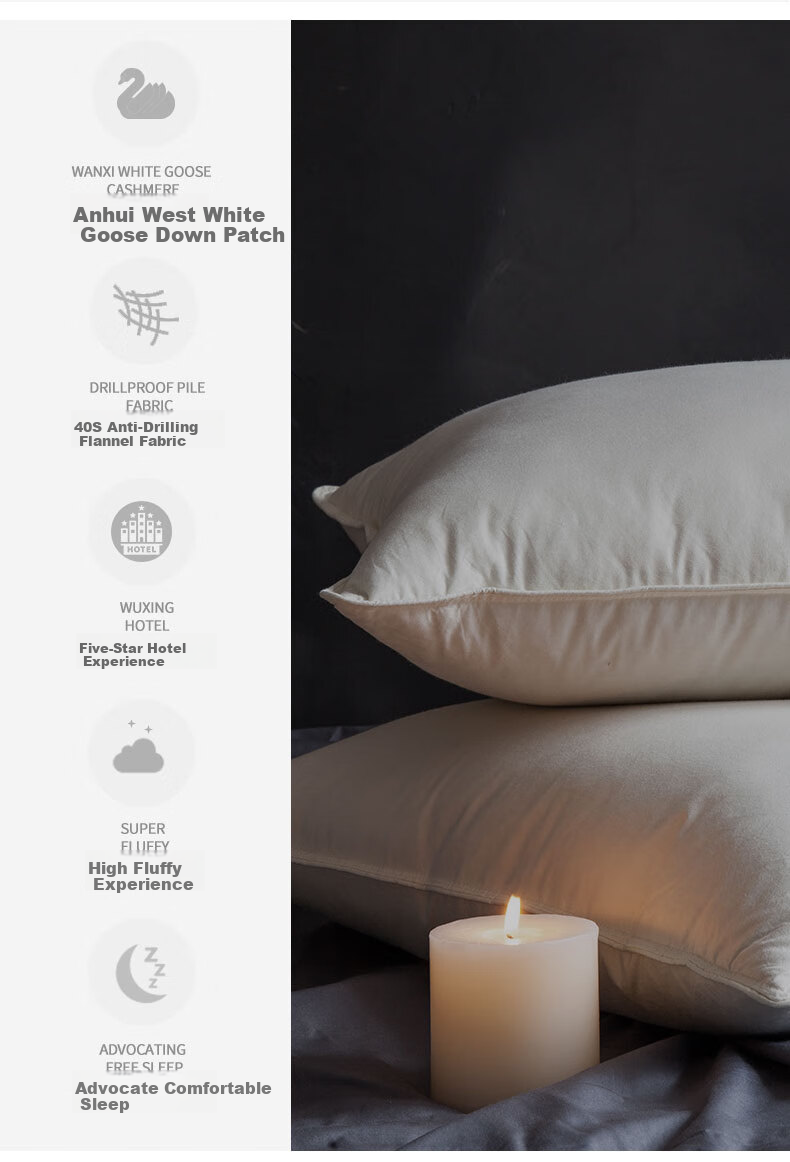 SHEONE Hotel Pillow, All-Cotton Feather Pillow, Soft Goose Down Pillow Core, Single Pack 48*74 2