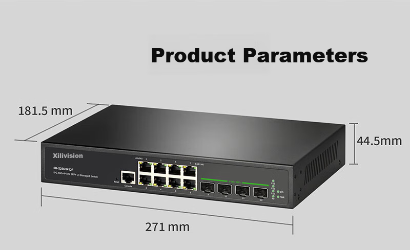 Xiliweishi 2.5G Gigabit Switch, 8 Ports 2.5G Electrical + 4 Ports 10G Optical, Plug-And Cat5e, Layer 3 Managed Switch, VLAN Segmentation, LACP Link Aggregation 10G, SR-S25G3412F 10