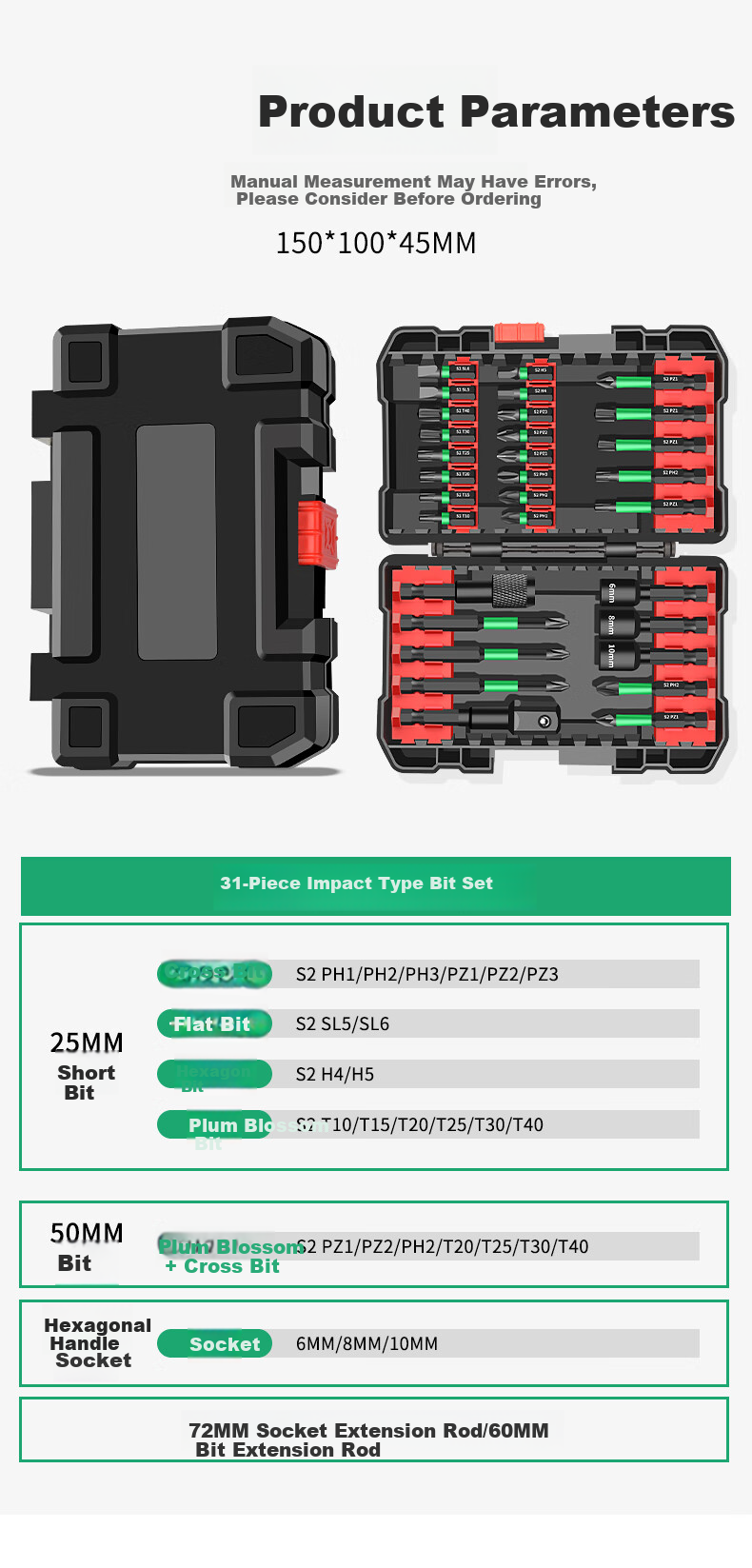 Baolian Screwdriver Set with Strong Magnet, Phillips, Flathead, Hex, Torx, 31 Pieces S2 Alloy Steel 13