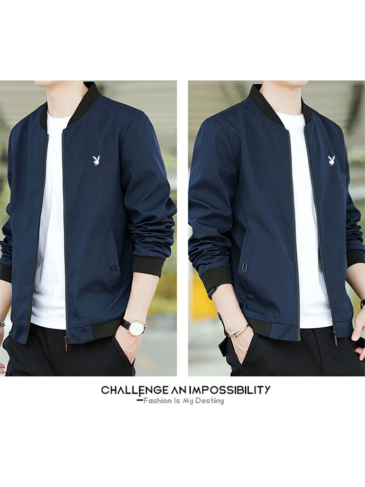 PLAYBOY Men's Autumn Winter Fleece Lined Thickened Stand Collar Loose Casual Jacket Black XL 4