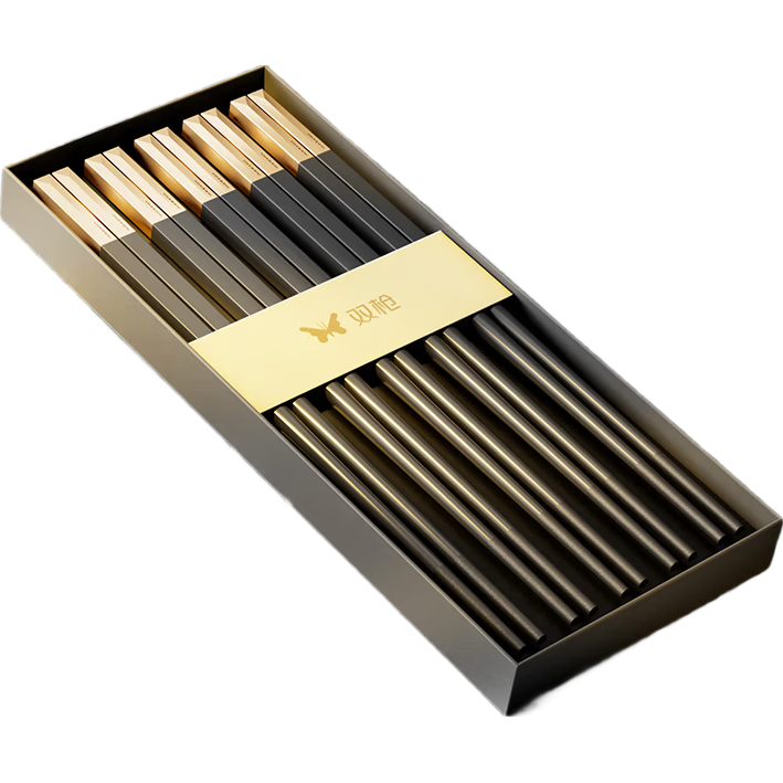 Suncha Antibacterial Alloy Chopsticks for Home Use, Unvarnished And Unwaxed, High-Quality Hotel Chopsticks, Dishwasher Safe, PPS Golden Thread Patter